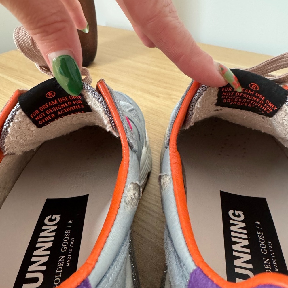 GOLDEN GOOSE Cloud Blue Suede and Orange Running Sole Women's Sneakers - Picture 8 of 11